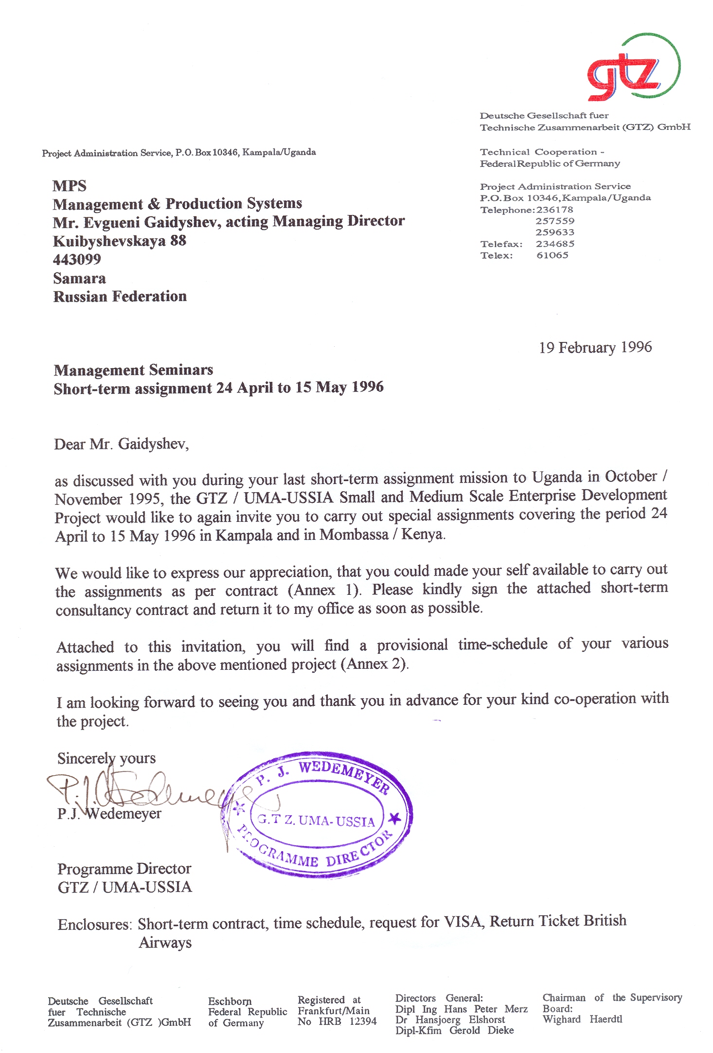 Short-term assignment for GTZ
