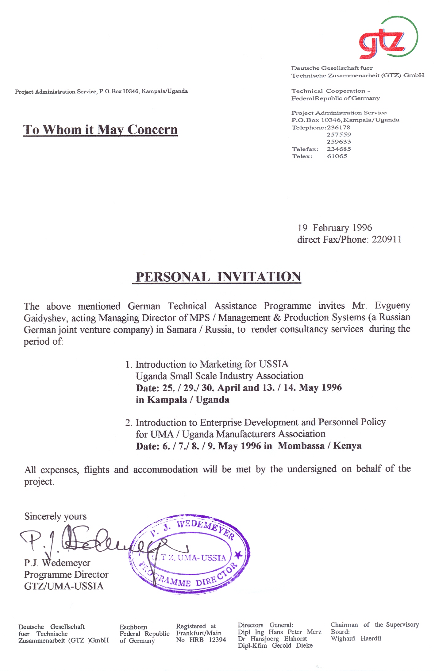 Short-term assignment for GTZ