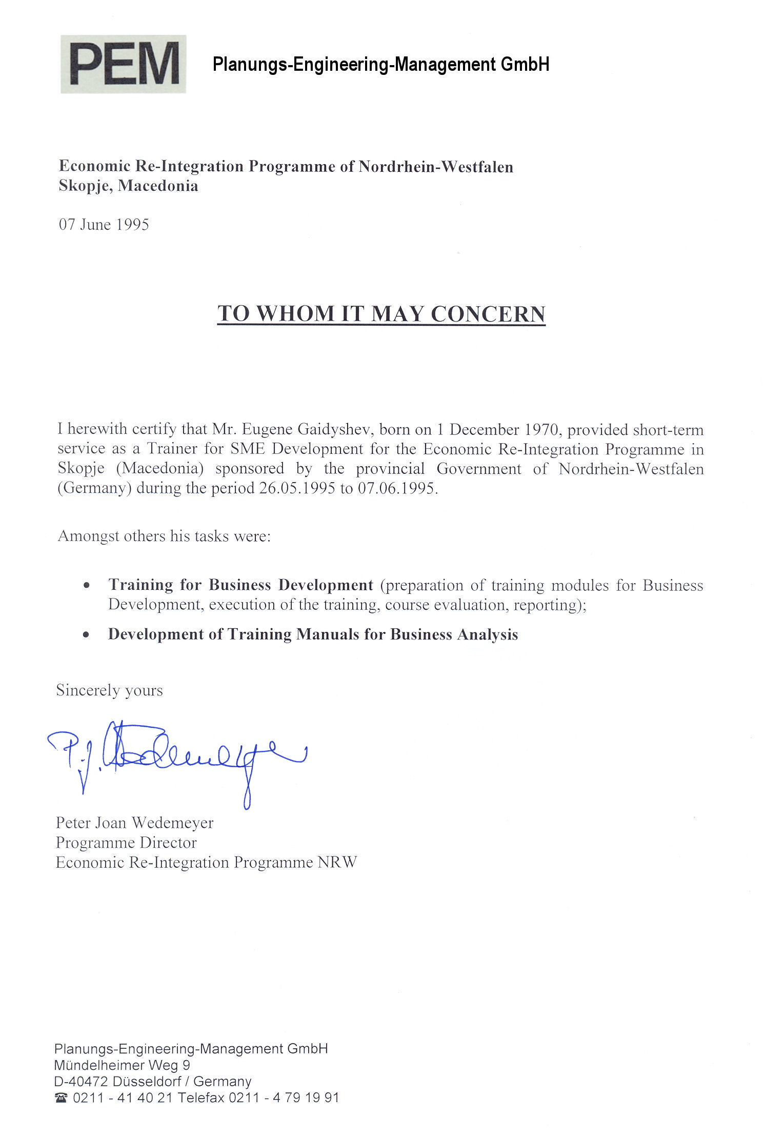 Short-term assignment for PEM