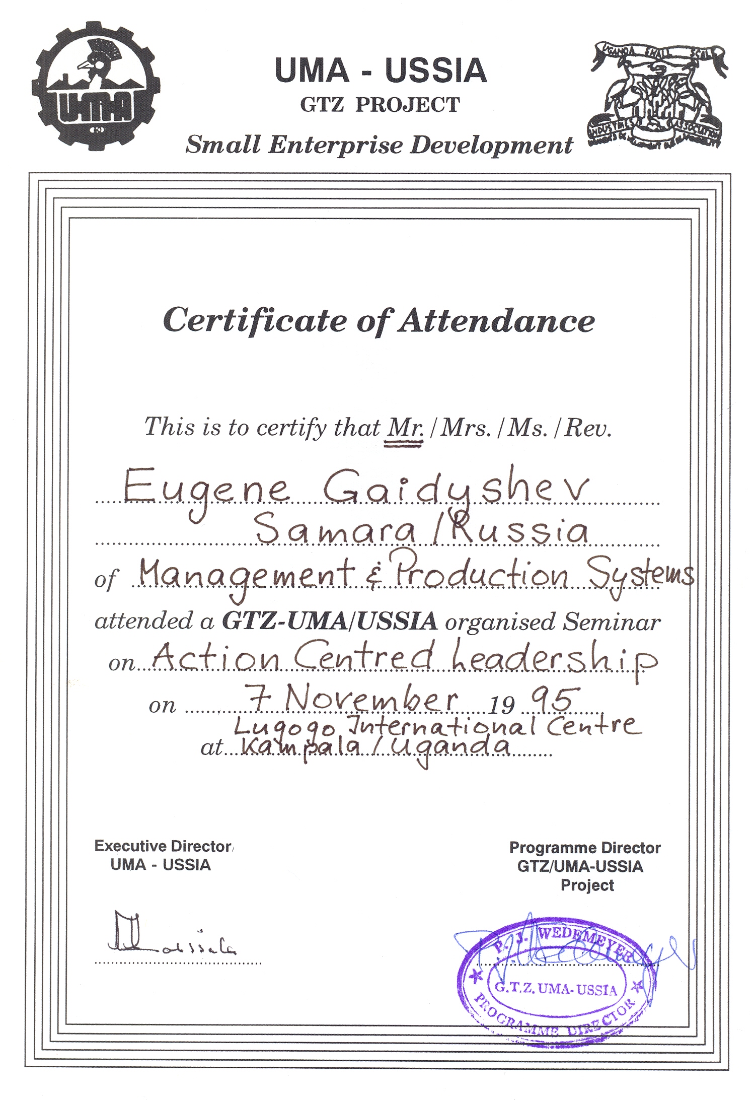 Short-term assignment for GTZ